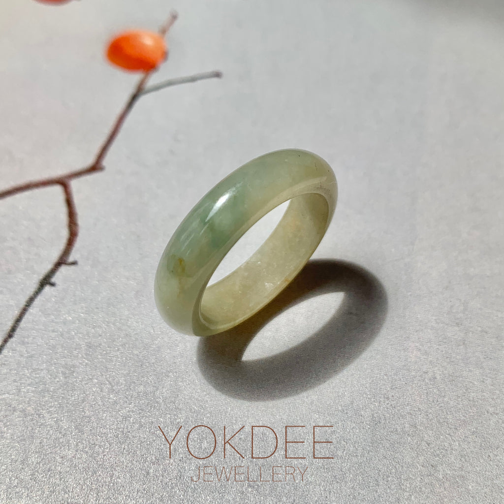 17.8mm A-Grade Natural Yellowish Green Bluish Green Jadeite Ring Band No. 161848