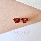 Icy A-Grade Natural Red Jadeite Ribbon Stud Earring No.180653