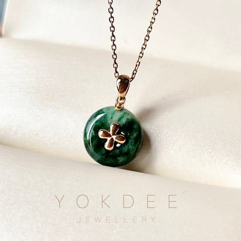 SOLD OUT: A-Grade Floral Green Jadeite Donut Pendant (Lilac Flower) No.172075