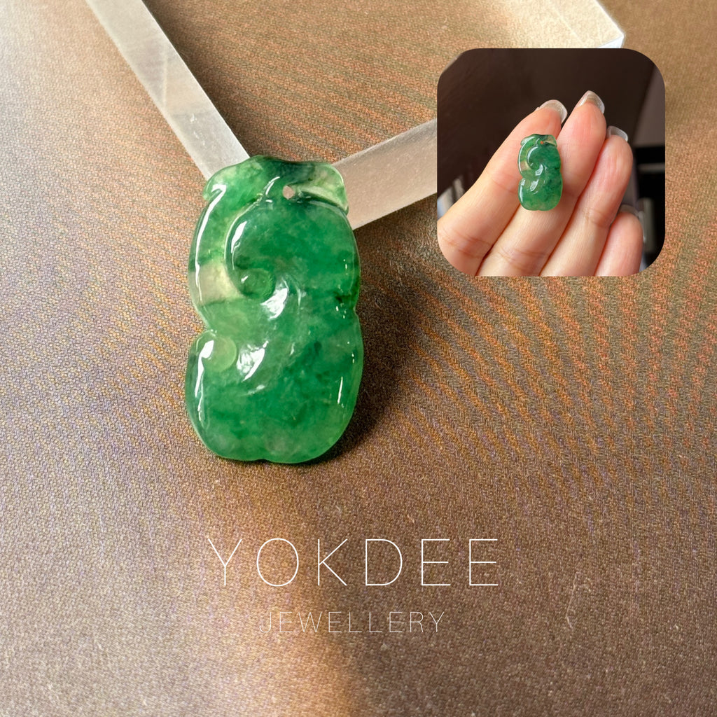 Icy A-Grade Bluish Green Jadeite Ruyi Pendant No. 172716