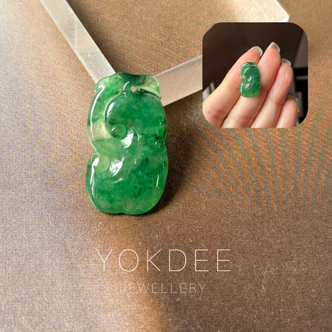 Icy A-Grade Bluish Green Jadeite Ruyi Pendant No. 172716