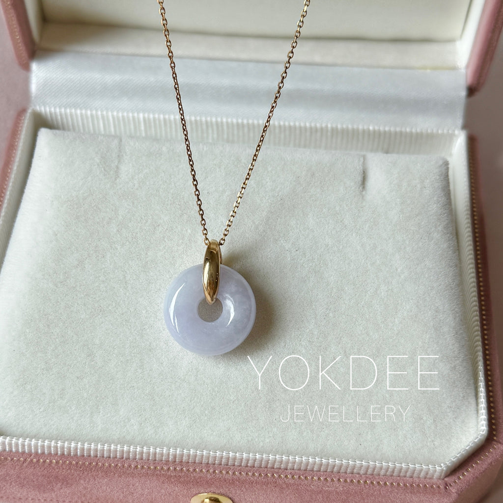 A-Grade Natural Lavender Jadeite Bagel Pendant (Gold Drop Bail) No. 173015