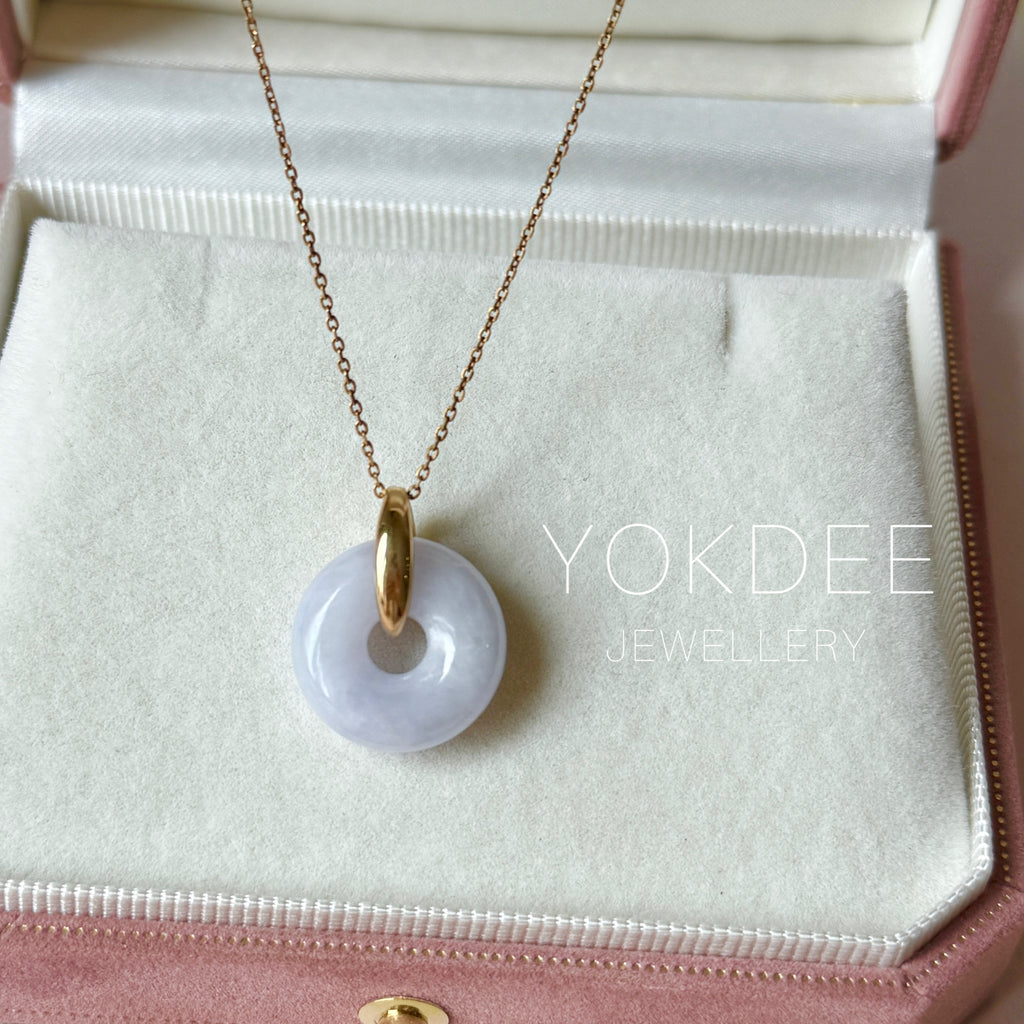 A-Grade Natural Lavender Jadeite Bagel Pendant (Gold Drop Bail) No. 173014