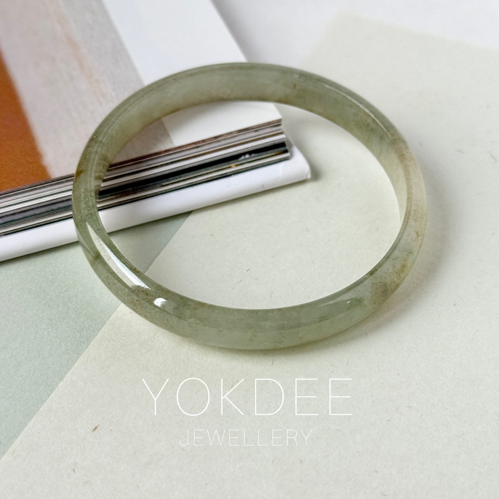 49.6mm A-Grade Moss Green Jadeite Modern Round Bangle No.600148