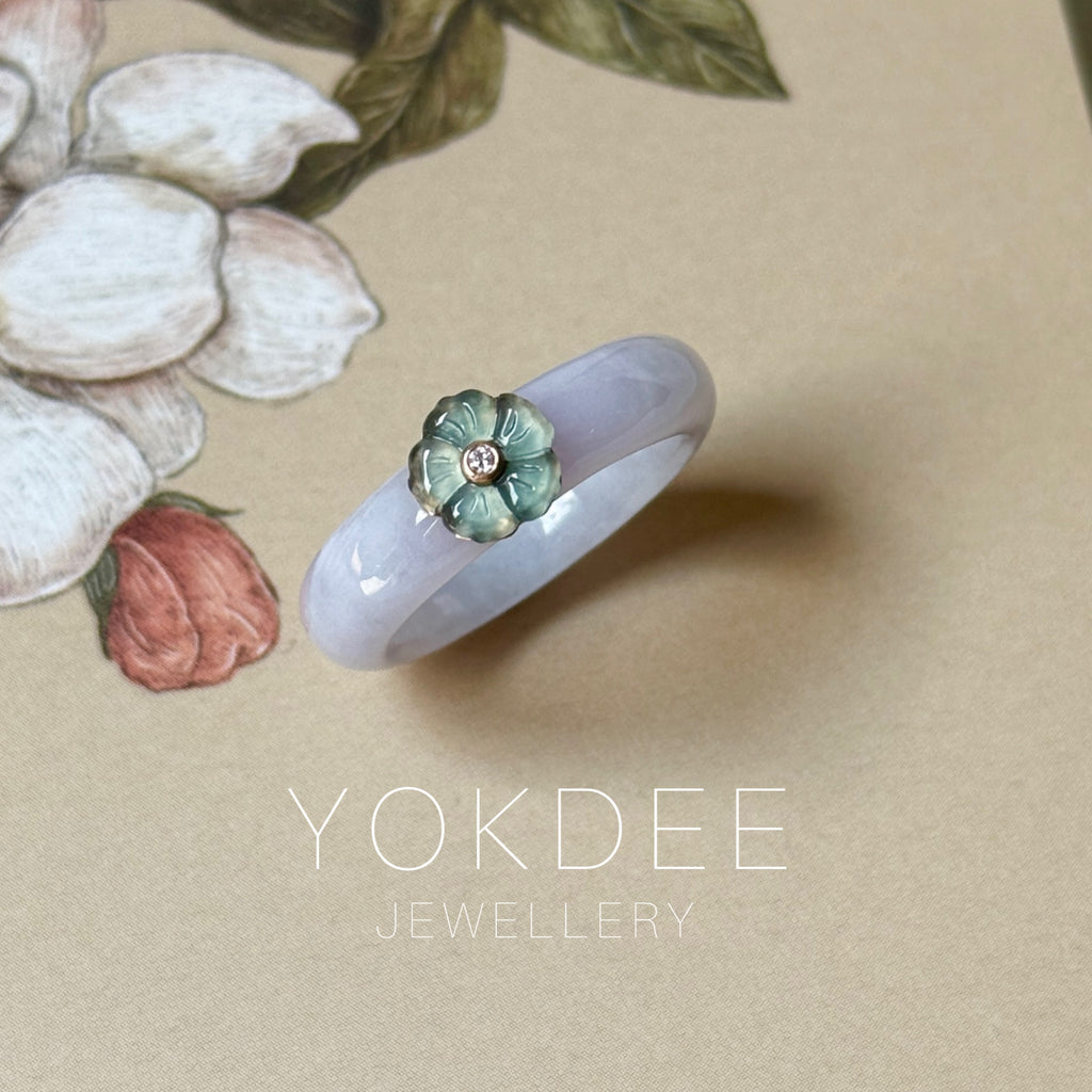 18.2mm A-Grade Natural Jadeite Joseon Dynasty Ring (Cherry Blossom) No.162481