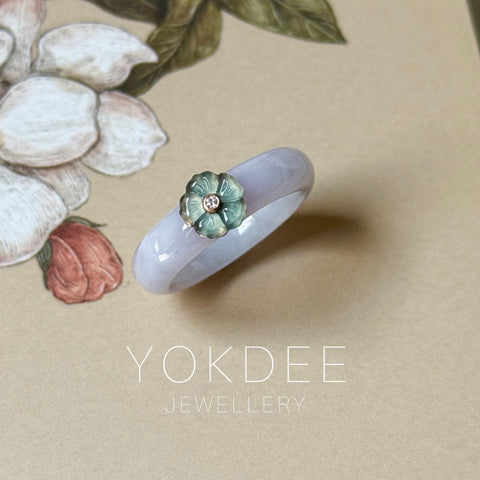 18.2mm A-Grade Natural Jadeite Joseon Dynasty Ring (Cherry Blossom) No.162481