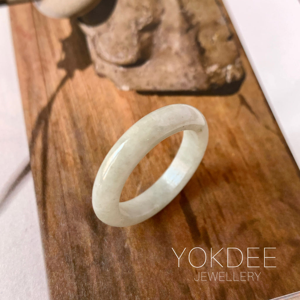 19.6mm A-Grade Natural Light Greyish Green Jadeite Ring Band No. 161481