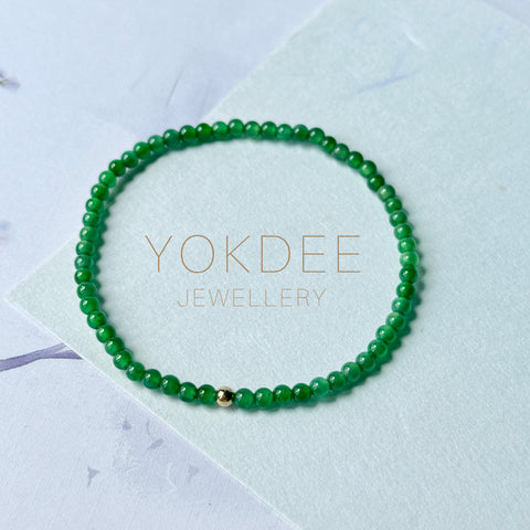 3mm Icy A-Grade Natural Imperial Green Jadeite Beaded Bracelet No.190473