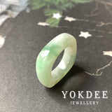 16.3mm A-Grade Natural Floral Jadeite Square Abacus Ring Band No. 161510