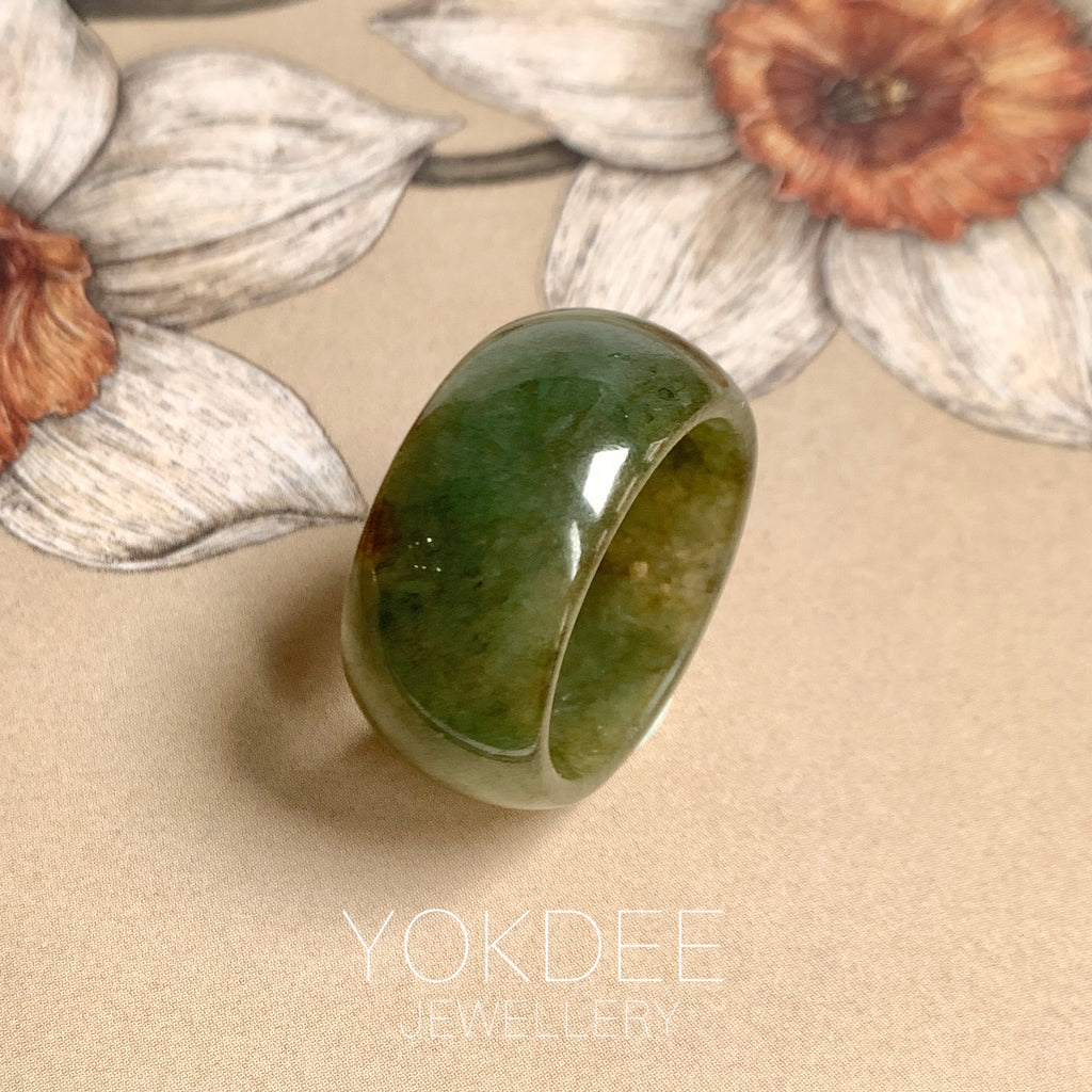 19.2mm A-Grade Natural Dark Green Jadeite Ring Band No: 161550