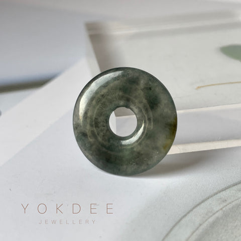 A-Grade Natural Black Jadeite Ancient Coin Donut No.220661