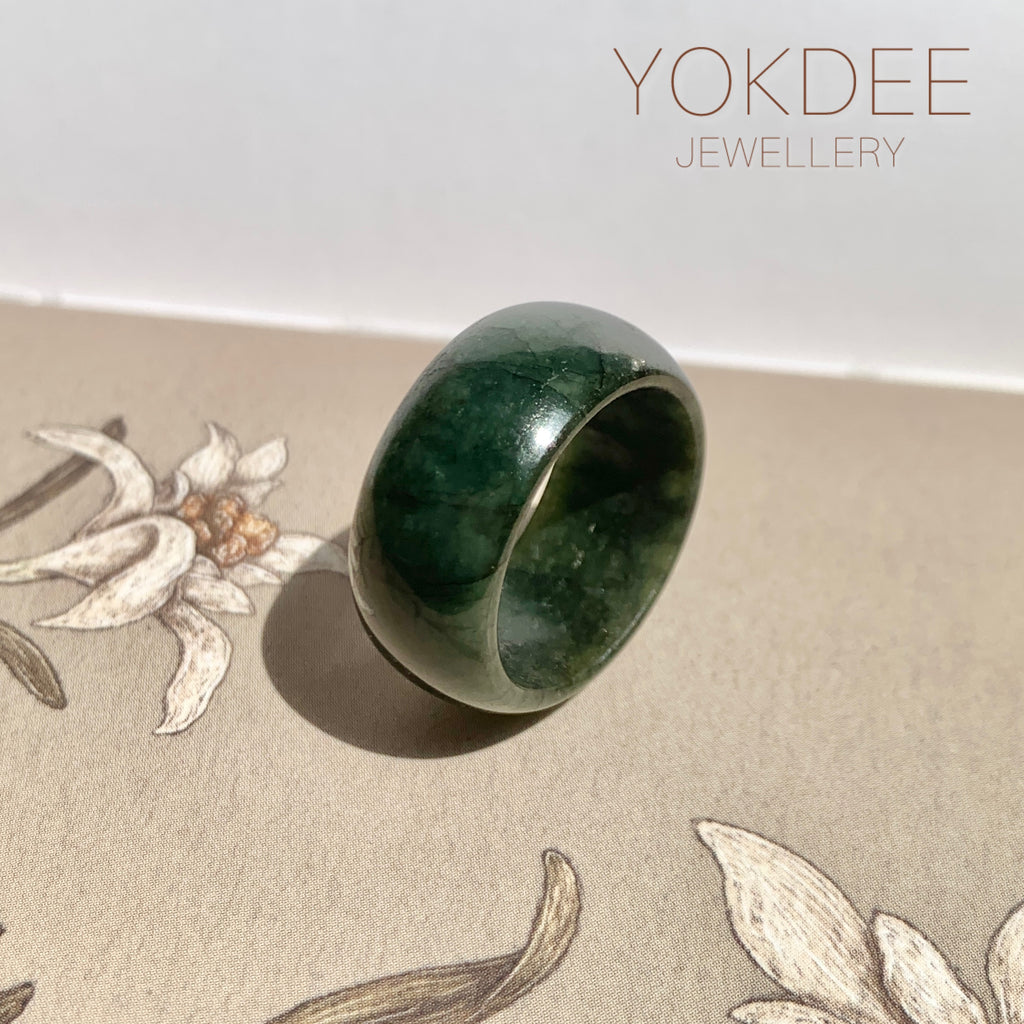 19.3mm A-Grade Natural Dark Green Jadeite Ring Band No: 161568
