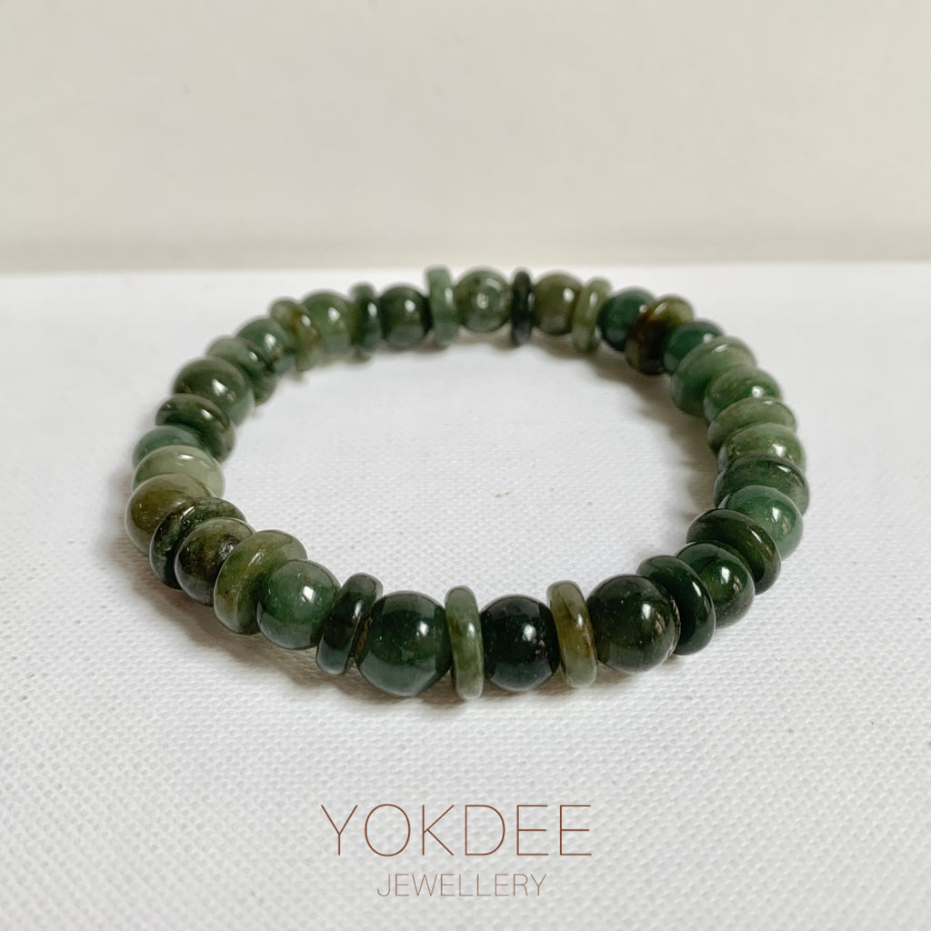 8.6mm A-Grade Natural Dark Green Jadeite Beaded Bracelet No.190169