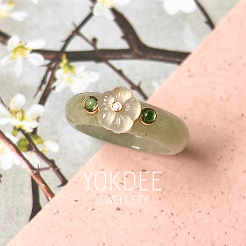 18.1mm A-Grade Natural Jadeite Joseon Dynasty Plum Blossom Ring (Maehwa) No.162380