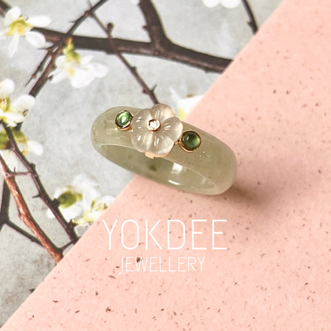 18.1mm A-Grade Natural Jadeite Joseon Dynasty Plum Blossom Ring (Maehwa) No.162381