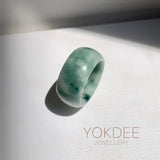 19.3mm A-Grade Natural Bluish Green Floral Jadeite Ring Band No: 161559