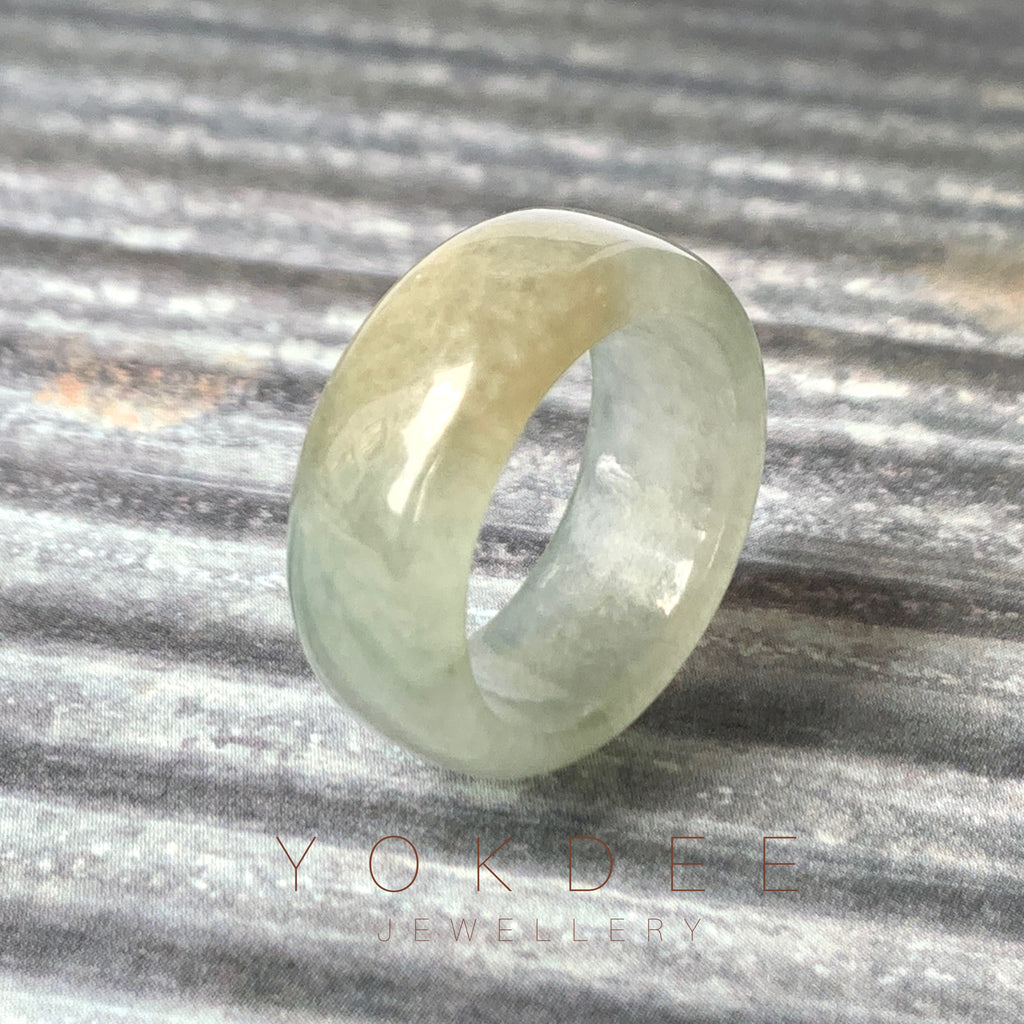 17mm A-Grade Natural Light Bluish Green Jadeite Abacus Ring Band No.220683