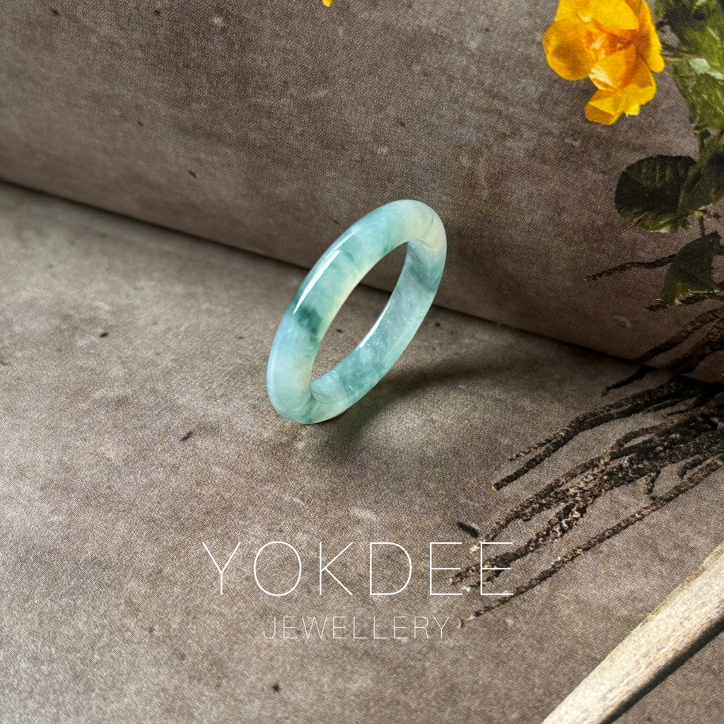 16.6mm A-Grade Natural Floral Jadeite Abacus Ring Band No.162537