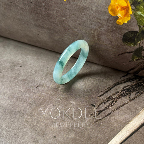 16.6mm A-Grade Natural Floral Jadeite Abacus Ring Band No.162537