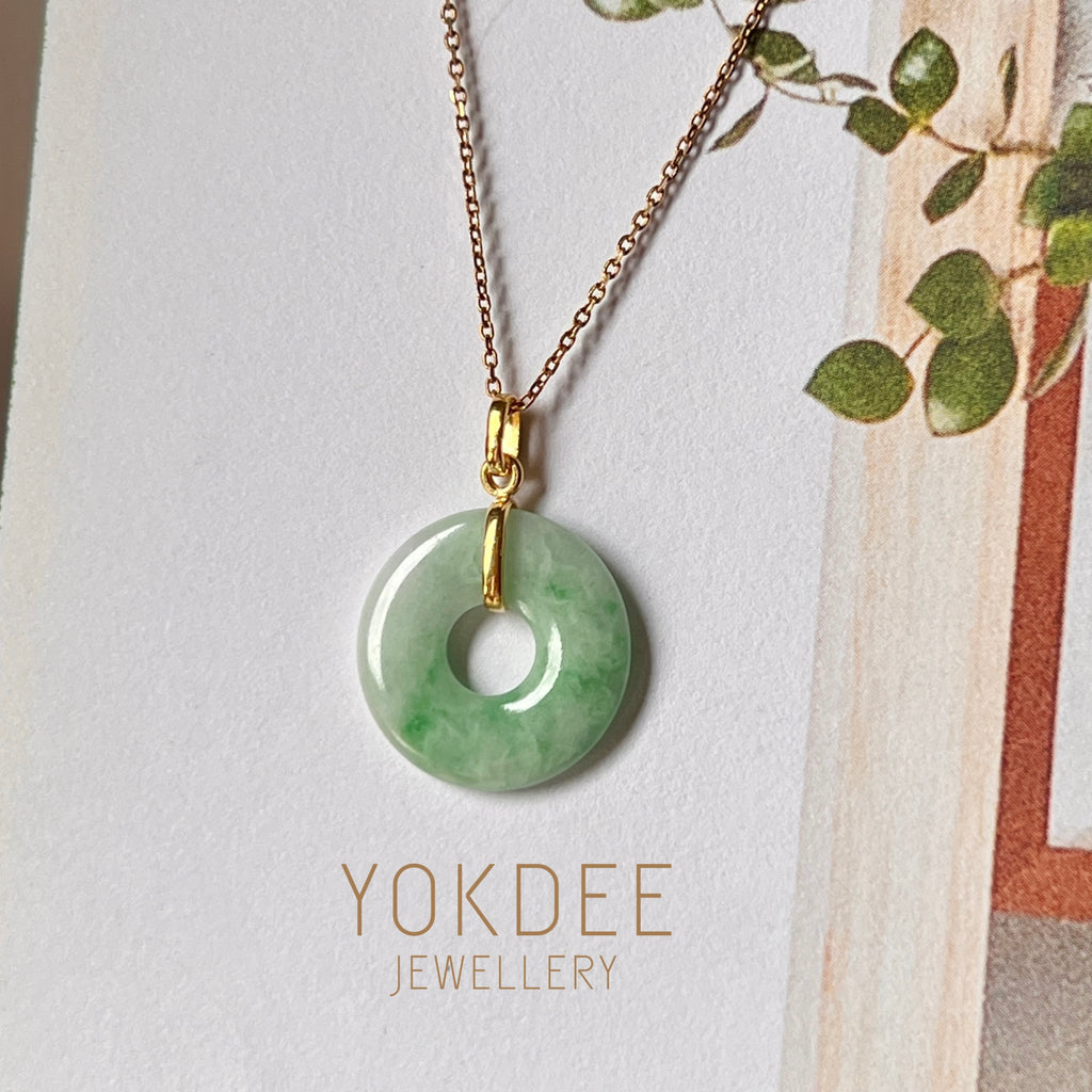 SOLD OUT: A-Grade Natural Moss On Snow Jadeite Ancient Coin Donut Pendant No.172273
