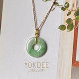 SOLD OUT: A-Grade Natural Moss On Snow Jadeite Ancient Coin Donut Pendant No.172273