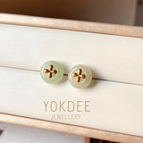 A-Grade Natural Green Jadeite Mini Donut Stud Earring (Lilac FLower) No.180764