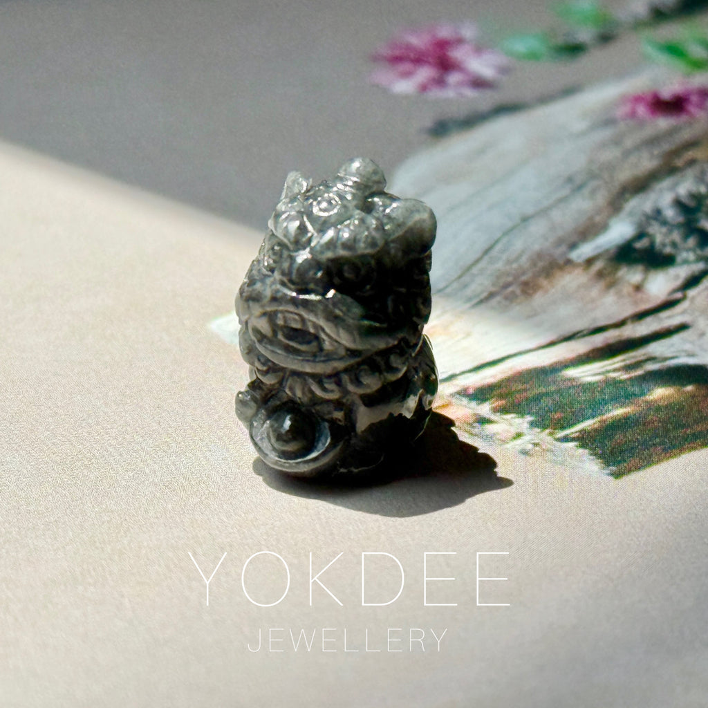 A-Grade Natural Black Jadeite Ancient Lion Pendant No.172707
