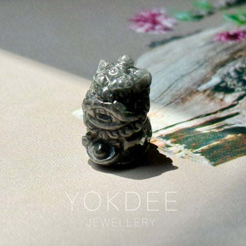 A-Grade Natural Black Jadeite Ancient Lion Pendant No.172707