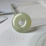 A-Grade Natural Yellowish Green Jadeite Ancient Coin Donut Pendant No.220662