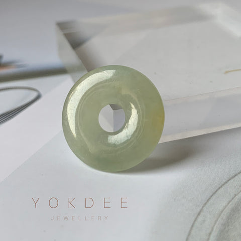 A-Grade Natural Yellowish Green Jadeite Ancient Coin Donut No.220662