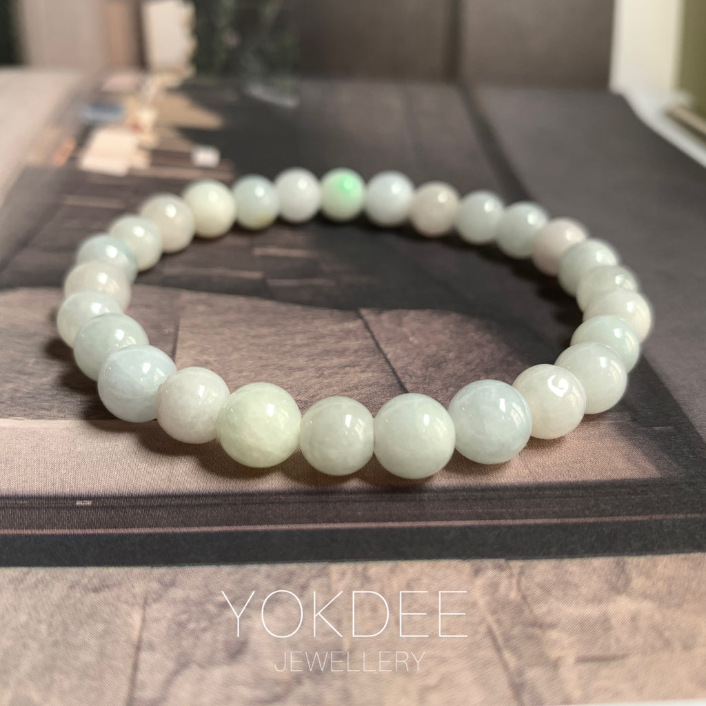 8mm A-Grade Natural Light Green Lavender Jadeite Beaded Bracelet No.190434