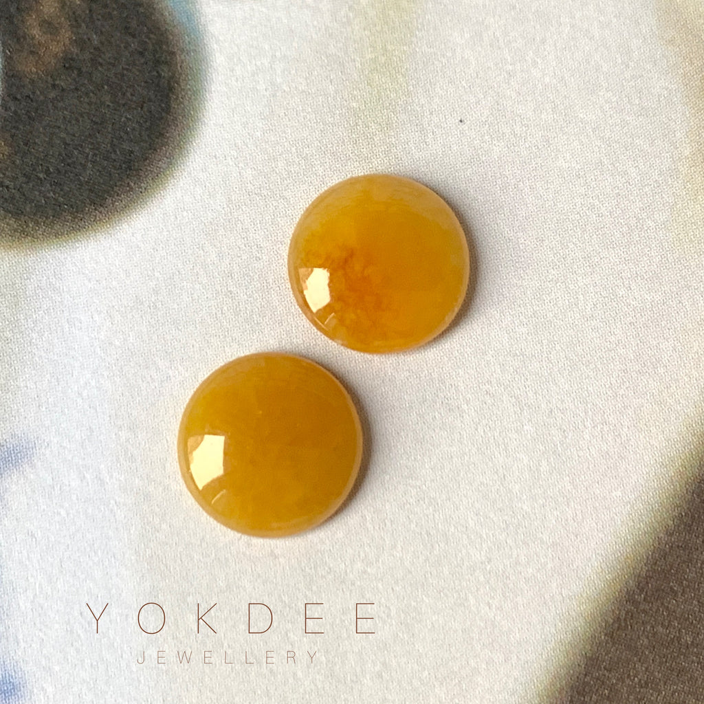 3.65 cts A-Grade Natural Yellow Jadeite Cabochon Pair No.180719