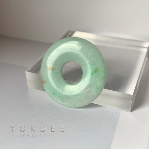 A-Grade Natural Moss On Snow Jadeite Ancient Coin Donut No.220659