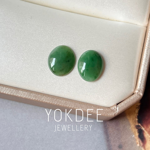 SOLD OUT: 3.6cts A-Grade Natural Imperial Green Jadeite Oval Cabochon Pair No.180258