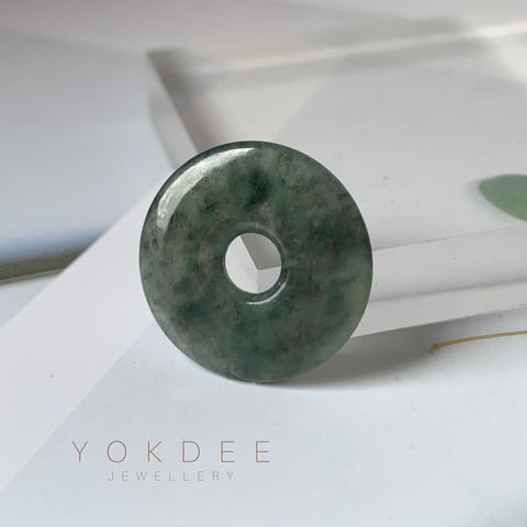 A-Grade Natural Black Jadeite Ancient Coin Donut Pendant No.220660