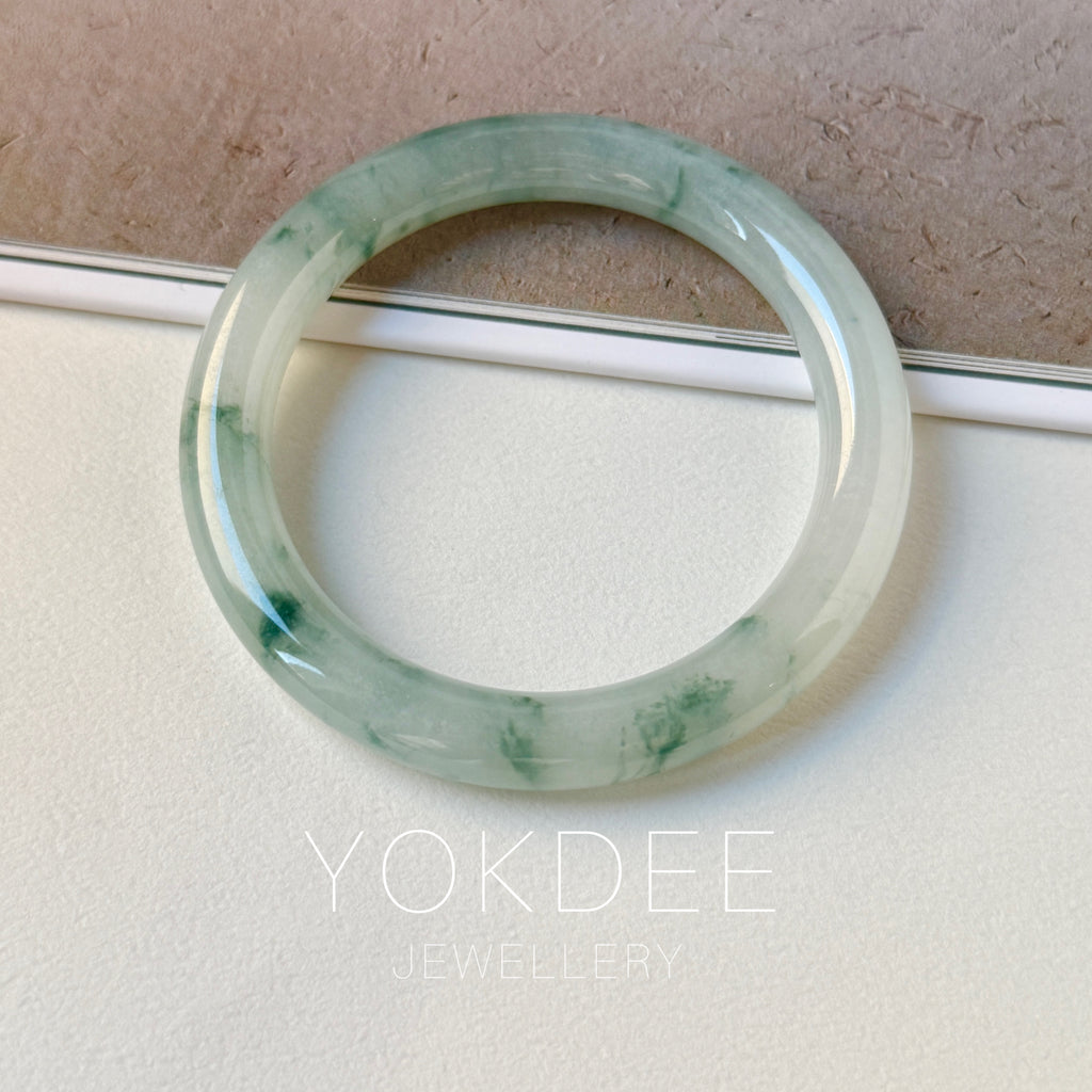 51.8mm A-Grade Natural Floral Jadeite Traditional Round Bangle No. 152138