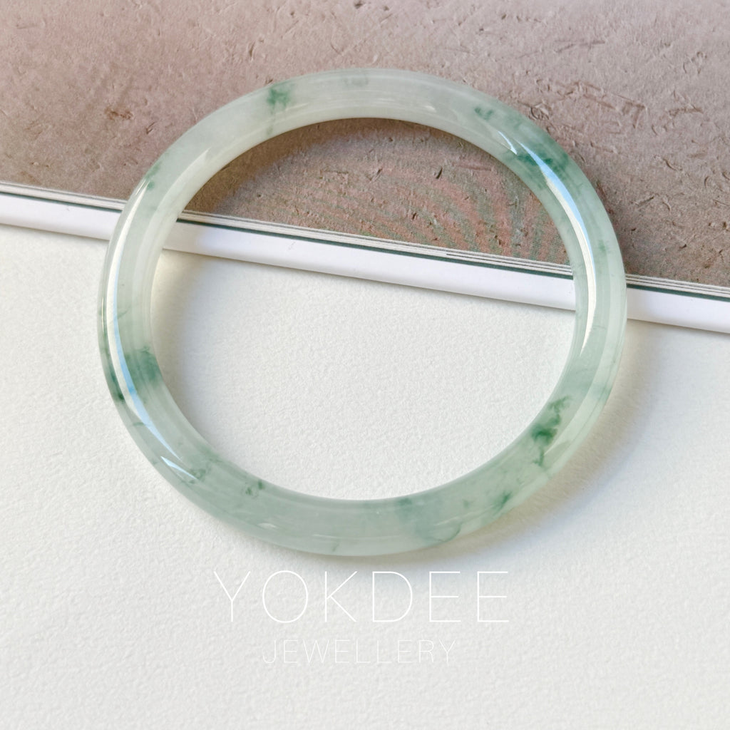 56.7mm A-Grade Natural Floral Jadeite Traditional Round Bangle No. 152135
