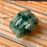 19.2mm A-Grade Natural Bluish Green Floral Jadeite Archer Ring Band No.161601