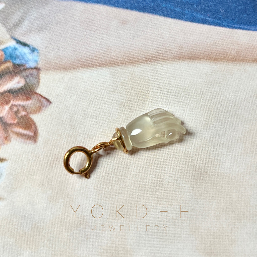 Icy A-Grade Natural Jadeite Hand with Pearl Charm No.170712