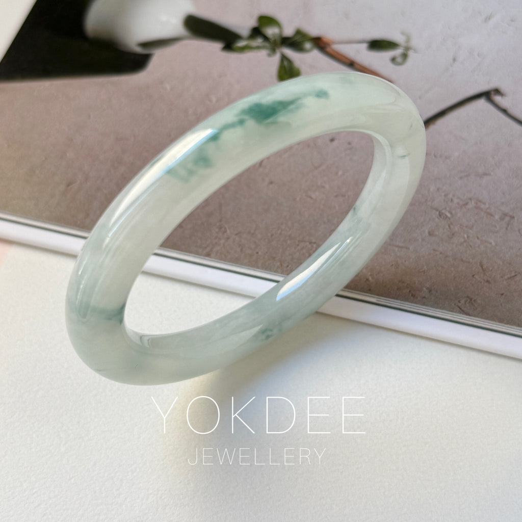 54.6mm A-Grade Natural Floral Jadeite Traditional Round Bangle No. 152137