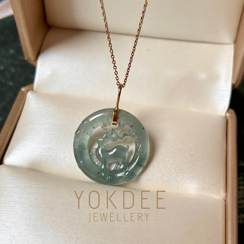 Icy A-Grade Blue Jadeite Deer Pendant No. 172413