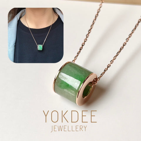 SOLD OUT: A-Grade Floral Green Jadeite Gold Rim Barrel No.172418