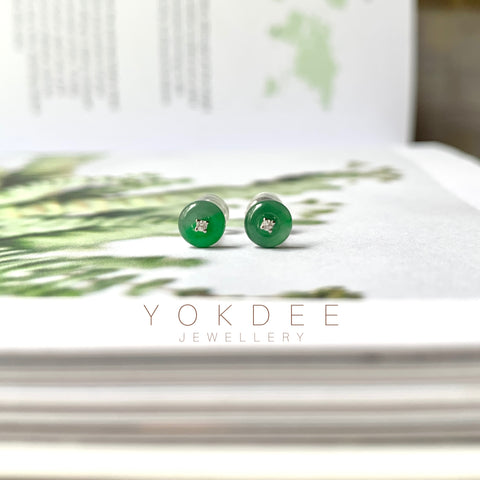 Icy A-Grade Natural Imperial Green Jadeite Donut Stud Earring No.180496