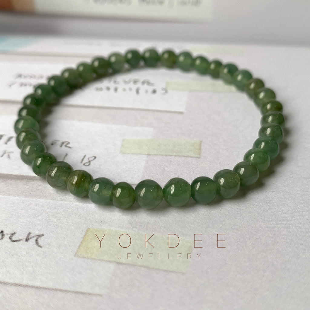 5.5mm A-Grade Natural Dark Green Jadeite Beaded Bracelet No.190386