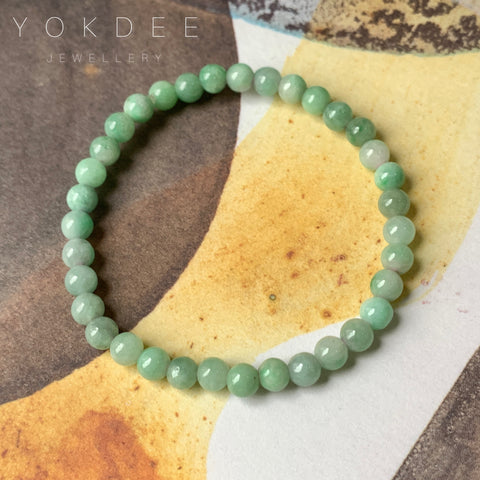 SOLD OUT: 5.5mm A-Grade Natural Moss On Snow Jadeite Beaded Bracelet No.190388