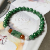 SOLD OUT: 7.3mm A-Grade Natural Imperial Green Lavender Red Jadeite Beaded Bracelet No.190384
