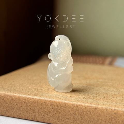 A-Grade Natural White Jadeite Monkey Pendant No.170676