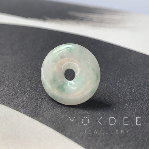 A-Grade Natural Bluish Green Floral Jadeite Donut Pendant No.172103