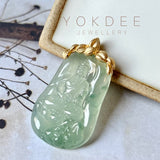 SOLD OUT: Icy A-Grade Natural Floral Jadeite Buddha Pendant No.172131