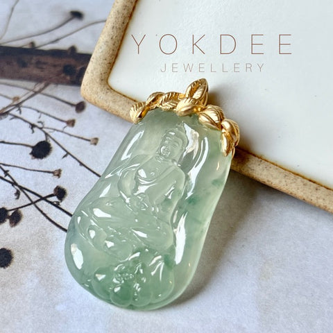 SOLD OUT: Icy A-Grade Natural Floral Jadeite Buddha Pendant No.172131